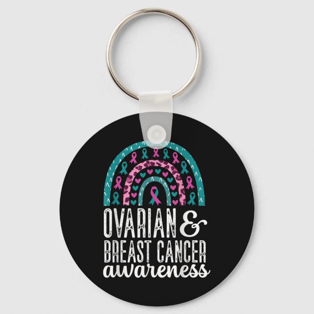 Rainbow Ovarian And Breast Cancer Awareness Pink T Key Ring (Front)