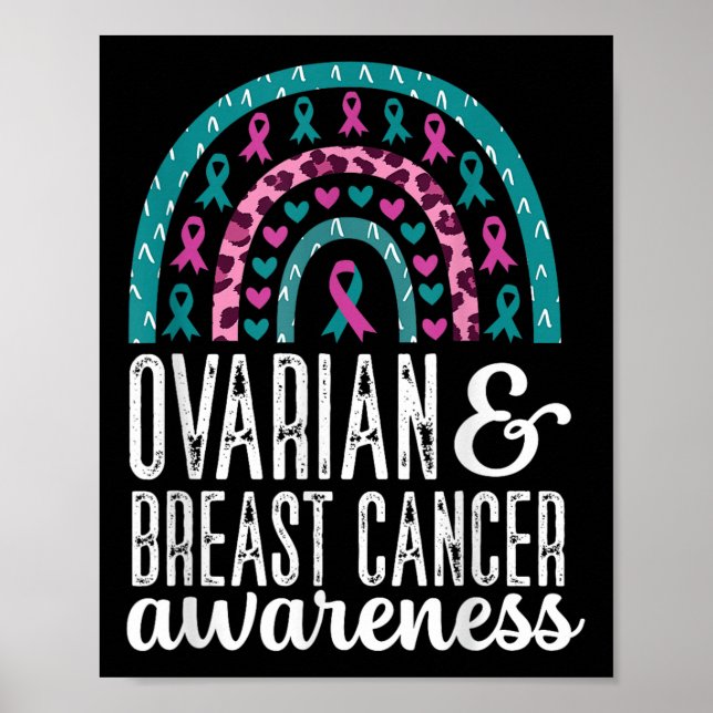 Rainbow Ovarian And Breast Cancer Awareness Pink T Poster (Front)
