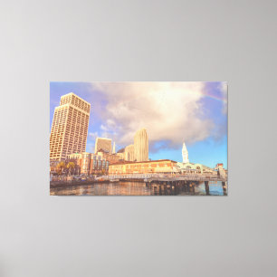 Rainbow over City Canvas Print