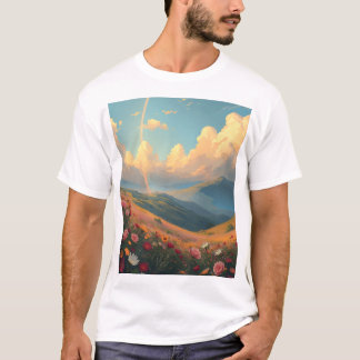 Rainbow Over Flower Field T-Shirt