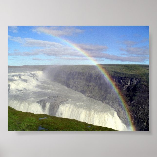 Rainbow over Gullfoss waterfall Iceland Poster (Front)