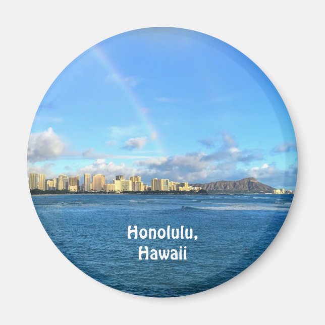 Rainbow over Honolulu, Hawaii Magnet (Front)