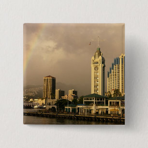 Rainbow over Honolulu, Hawaii, USA 2 15 Cm Square Badge