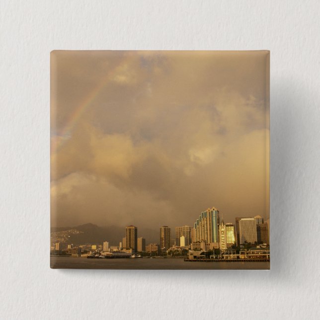 Rainbow over Honolulu, Hawaii, USA 3 15 Cm Square Badge (Front)