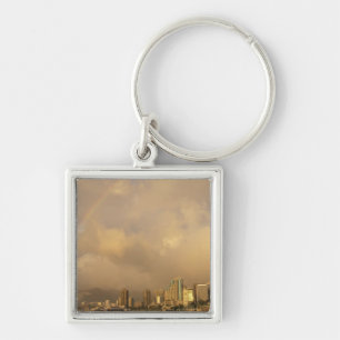 Rainbow over Honolulu, Hawaii, USA 3 Key Ring