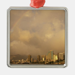 Rainbow over Honolulu, Hawaii, USA 3 Metal Tree Decoration