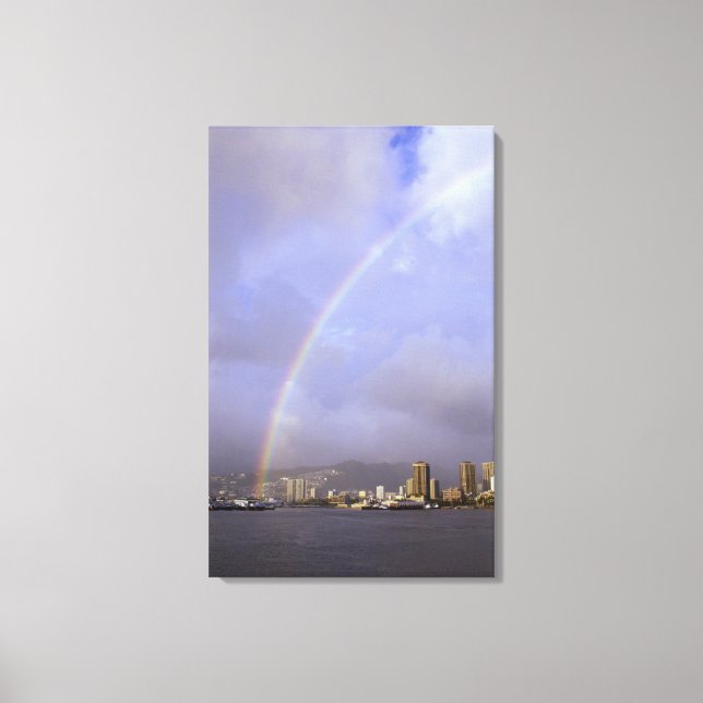 Rainbow over Honolulu, Hawaii, USA Canvas Print (Front)