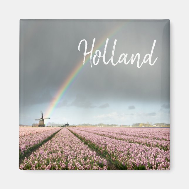 Rainbow over hyacinths and a windmill in Holland Magnet (Front)