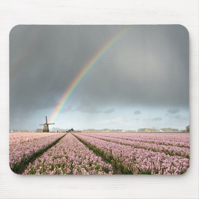 Rainbow over hyacinths and a windmill in Holland Mouse Mat (Front)