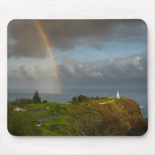 Rainbow over Kilauea Lighthouse on Kauai, Hawaii Mouse Mat (Front)