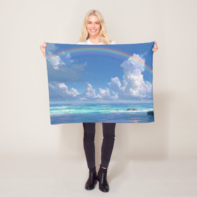 Rainbow over the ocean fleece blanket (In Situ)