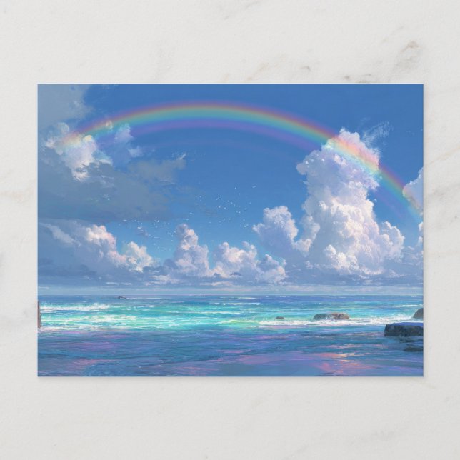 Rainbow over the ocean postcard (Front)