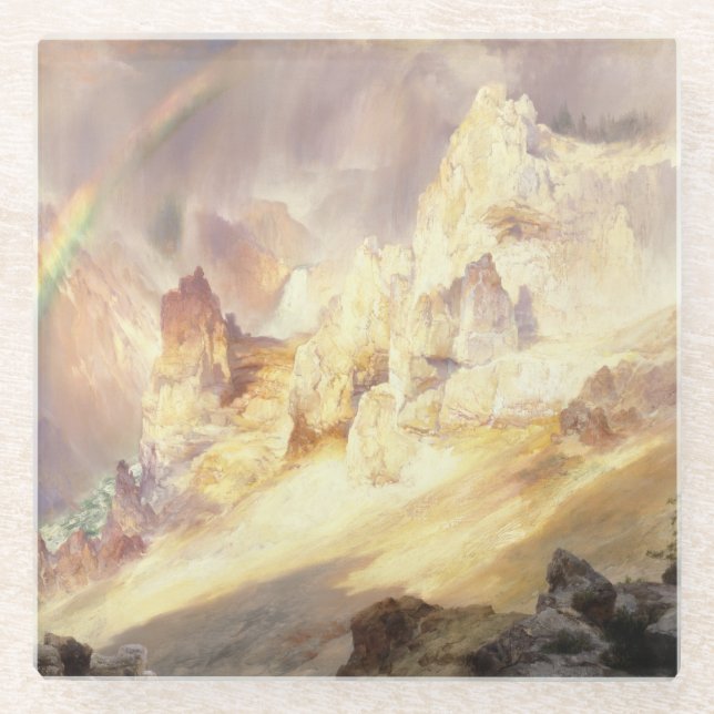 Rainbow Over Yellowstone, Moran 1900 Glass Coaster (Front)