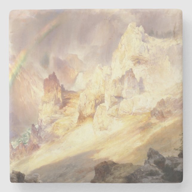 Rainbow Over Yellowstone, Moran 1900 Stone Coaster (Front)