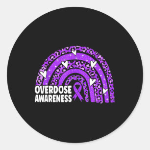Rainbow Overdose Awareness Month Purple Ribbon Classic Round Sticker