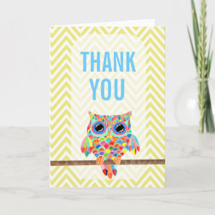 Rainbow Owl Chevron Thank You Card