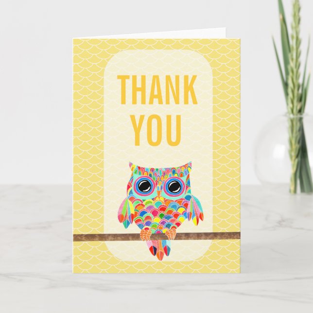Rainbow Owl Chevron Thank You Card (Front)