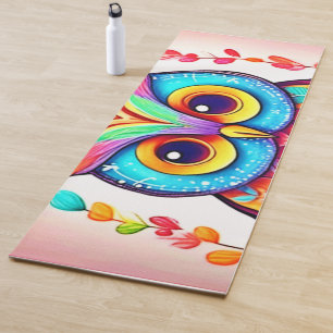 Rainbow Owl Perch Art Yoga Mat