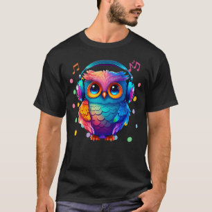 Rainbow Owl With Headphones Music Colorful Owl Gra T-Shirt