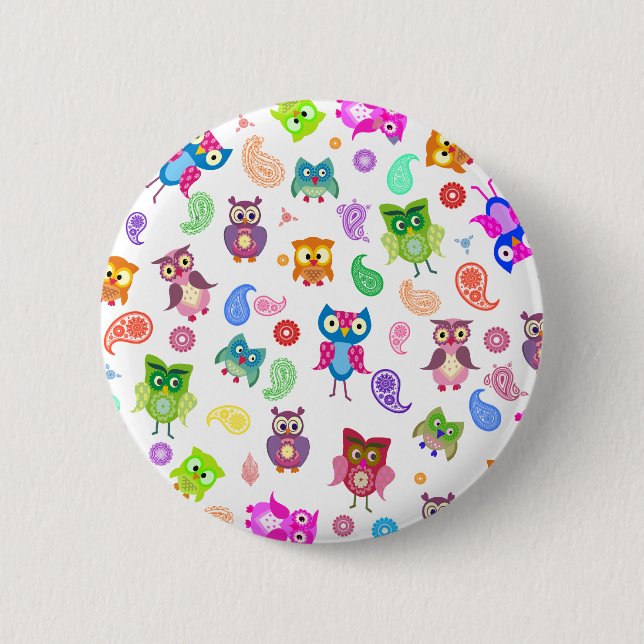 Rainbow owls - light 6 cm round badge (Front)