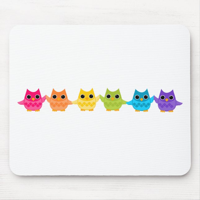Rainbow Owls Mouse Mat (Front)