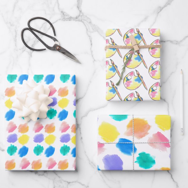 Rainbow Paint and Sip Birthday Party Wrapping Paper Sheet (Front)