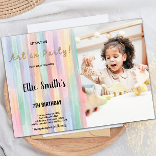 Rainbow Paint Birthday Invitation with Photo