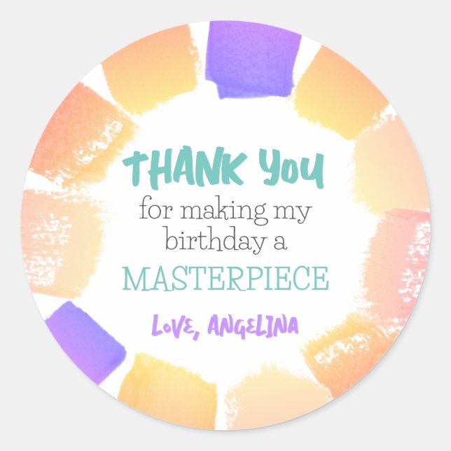 Rainbow Paint Birthday Party Favour Thank you Classic Round Sticker (Front)