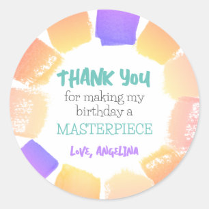 Rainbow Paint Birthday Party Favour Thank you Classic Round Sticker