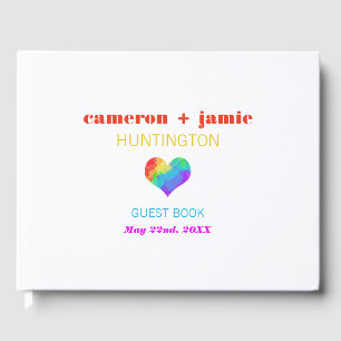 Rainbow Paint Heart Gay Lesbian Wedding Guest Book