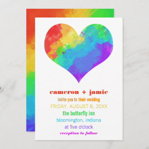 Rainbow Paint Heart Gay Lesbian Wedding Invitation