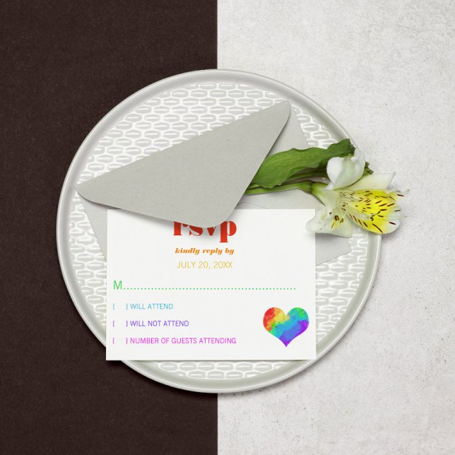 Rainbow Paint Heart Gay Lesbian Wedding RSVP (Creator Uploaded)