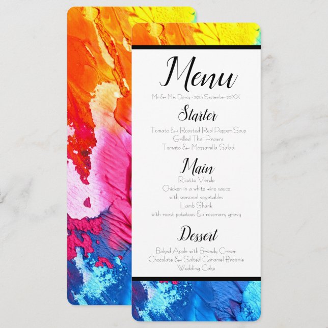 Rainbow Paint Menu Invitation (Front/Back)