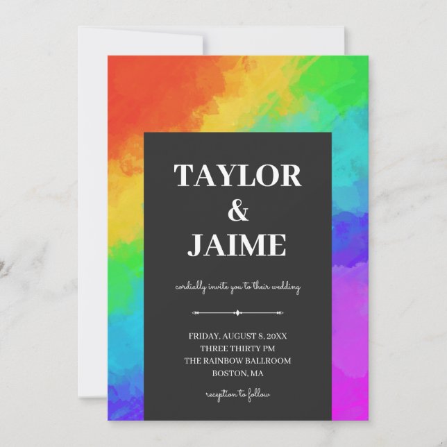 Rainbow Paint Modern Gay Lesbian Wedding Invitation (Front)