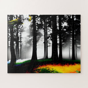 Rainbow Paint on Silhouette Forest For Kids Jigsaw Puzzle