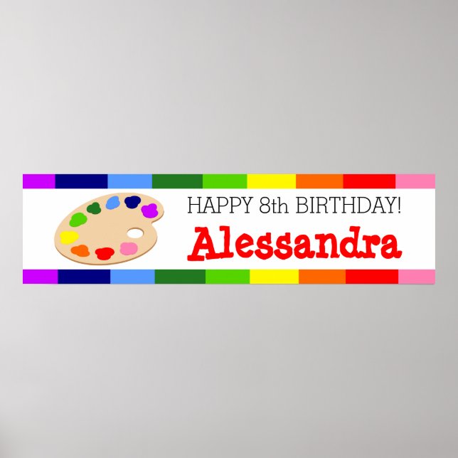Rainbow Paint Palette Art Birthday Party Banner Poster (Front)