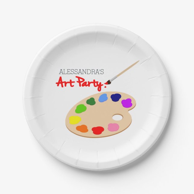Rainbow Paint Palette Art Birthday Party Paper Plate (Front)