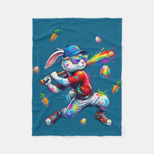 Rainbow paint rabbit batter funny easter bunny fleece blanket