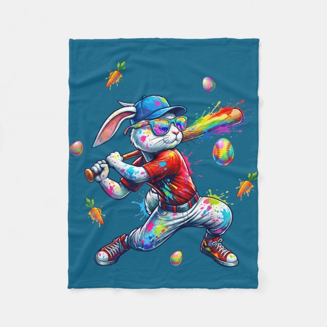 Rainbow paint rabbit batter funny easter bunny fleece blanket (Front)