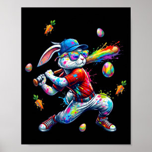Rainbow paint rabbit batter funny easter bunny poster