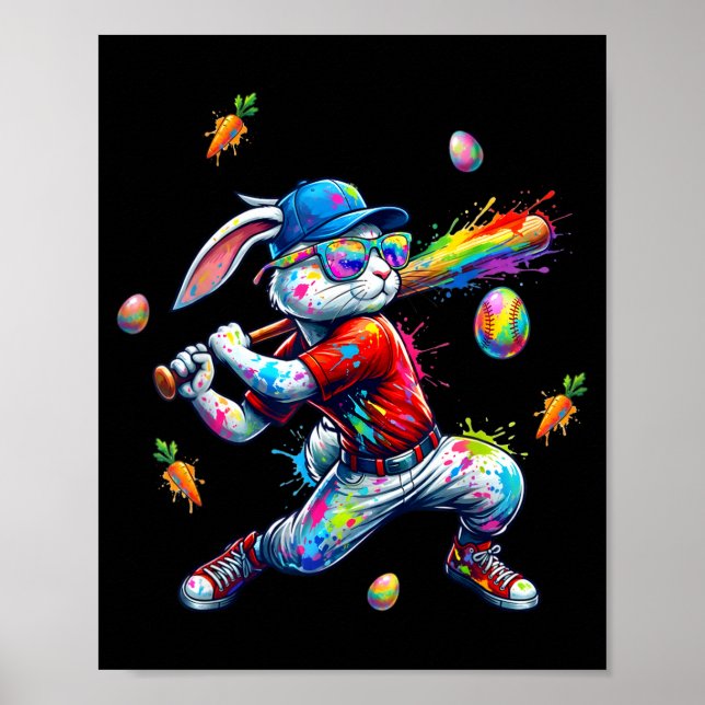 Rainbow paint rabbit batter funny easter bunny poster (Front)