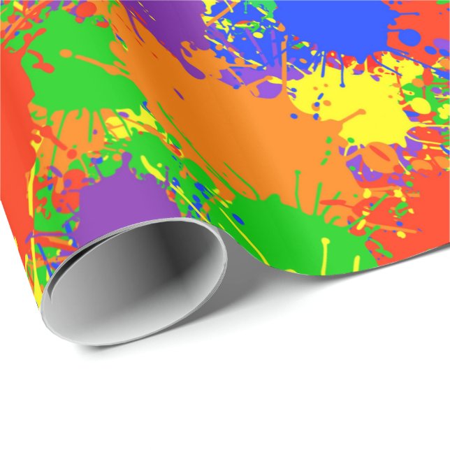 Rainbow Paint Splash Birthday Party Gift Wrap (Roll Corner)