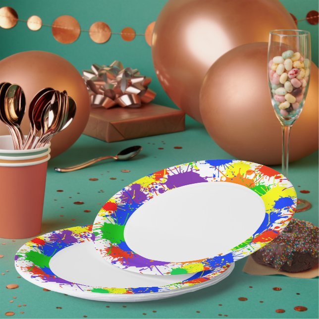 Rainbow Paint Splash Birthday Party Paper Plates (Multi)