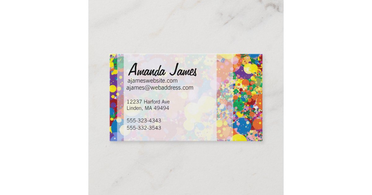 Rainbow Paint Splatter Business Card Zazzle