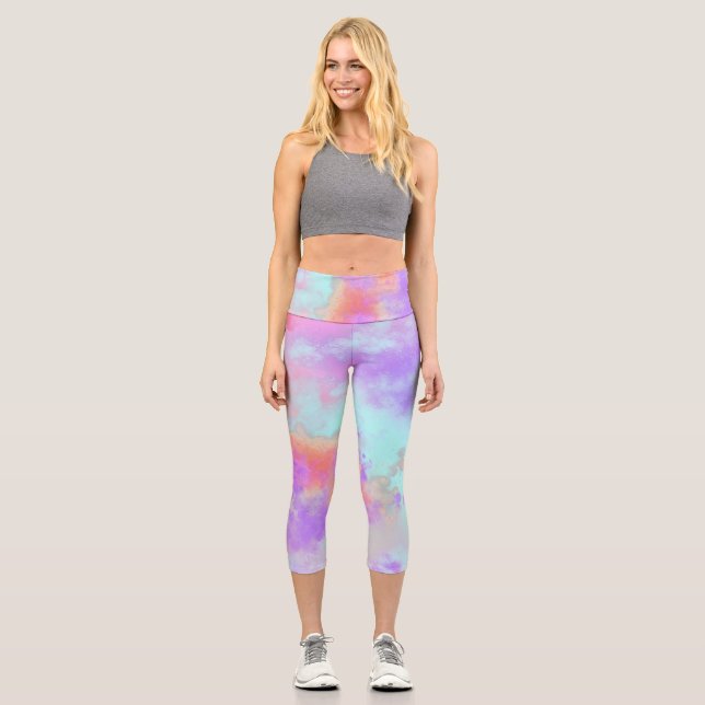 Rainbow Paint Splatter effect Capri Leggings (Front)