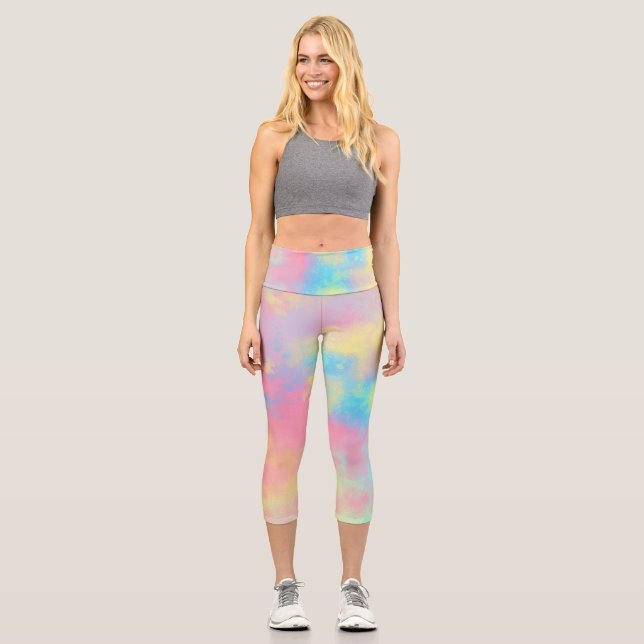 Rainbow Paint Splatter effect Capri Leggings (Front)