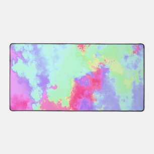 Rainbow Paint Splatter effect Green pink Desk Mat