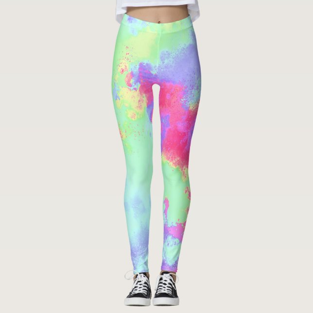 Rainbow Paint Splatter effect Leggings (Front)