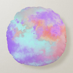 Rainbow Paint Splatter effect Lilac Pink Orange Round Cushion