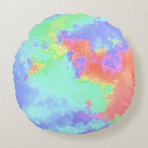 Rainbow Paint Splatter effect pink green orange  Round Cushion
